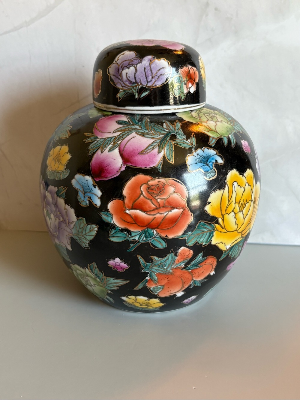 8” Famille Noir Porcelain Ginger Jar